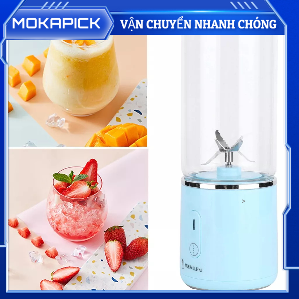 Cốc Xay Sinh Tố Cầm Tay 300ml Màu Xanh Dương Kích Thước Nhỏ Gọn Kèm Sạc USB Tiện Dụng Mang Theo Du Lịch