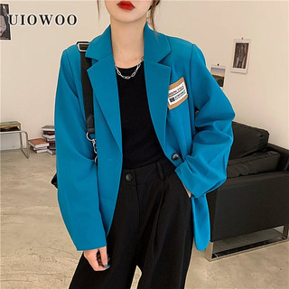 Áo khoác vest UIOWOO dáng rộng màu xanh dương thời trang xuân thu phong cách Hàn Quốc mới cho nữ