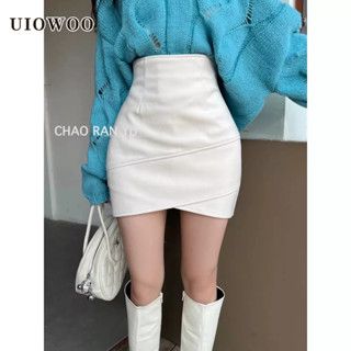 UIOWOO  Chân Váy Len Ngắn Lưng Cao Màu Sắc Thời Trang Cho Nữ