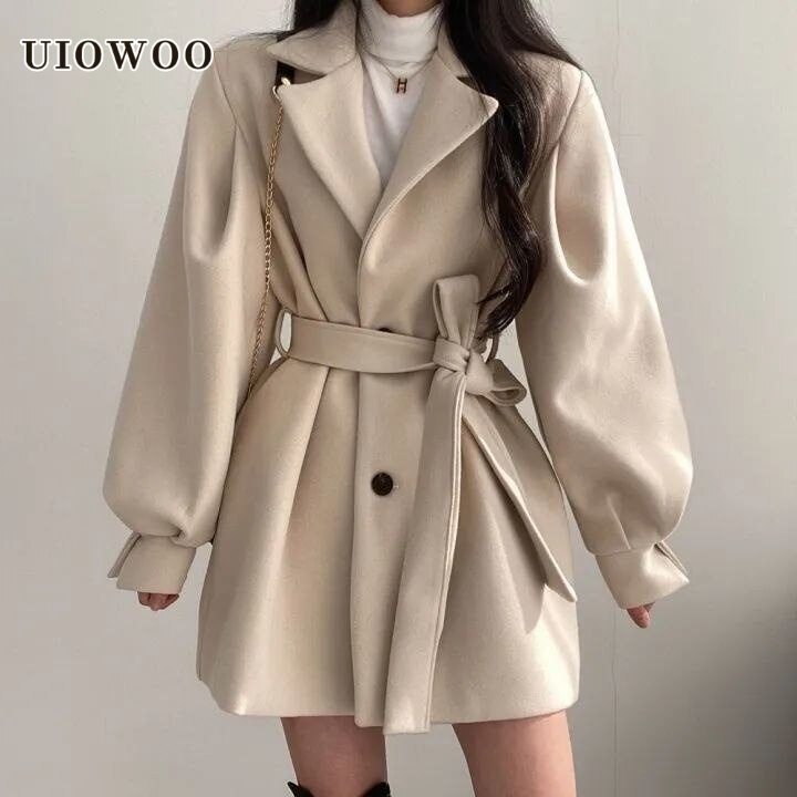 UIOWOO Áo khoác len dáng rộng phong cách thời trang cho nữ Xu hướng đi lại mới