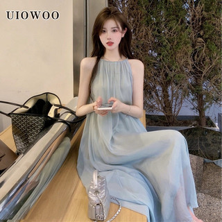 UIOWOO  Đầm Hai Dây Dáng Ôm Thiết Kế Không Đồng Đều Phong Cách Niche