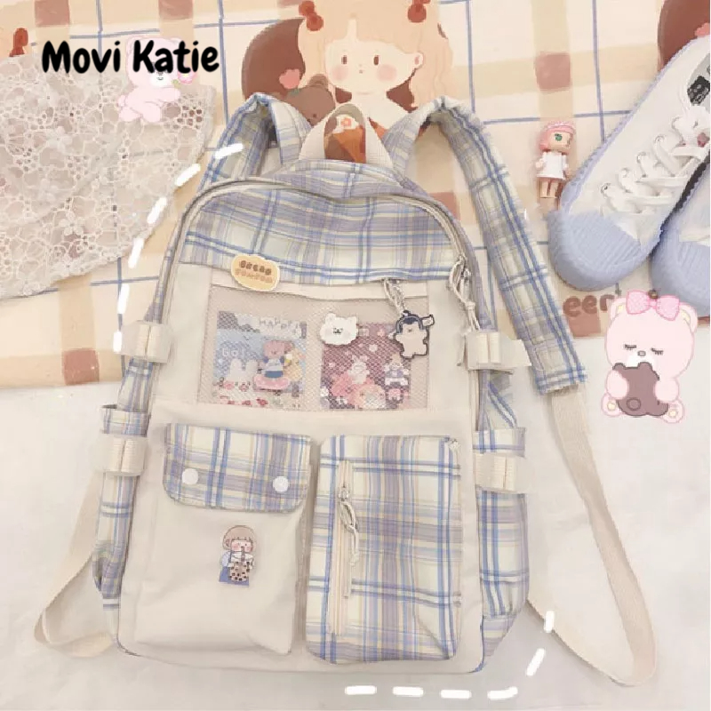 Movi Katie Balo Cỡ Lớn Hoa Văn Kẻ Ô Dễ Thương Phong Cách Hàn Quốc Dành Cho Nữ Sinh