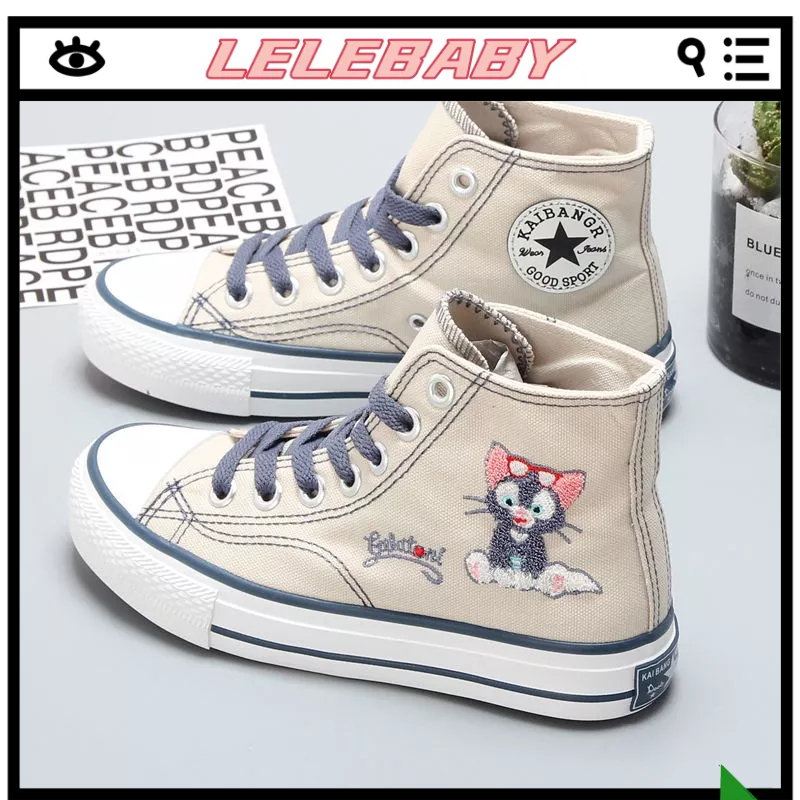 Giày Vải Canvas Cổ Cao Cột Dây Họa Tiết Hoạt Hình Phong Cách Hàn Quốc Thời Trang Xuân Thu 2023 Trẻ em giày thể thao