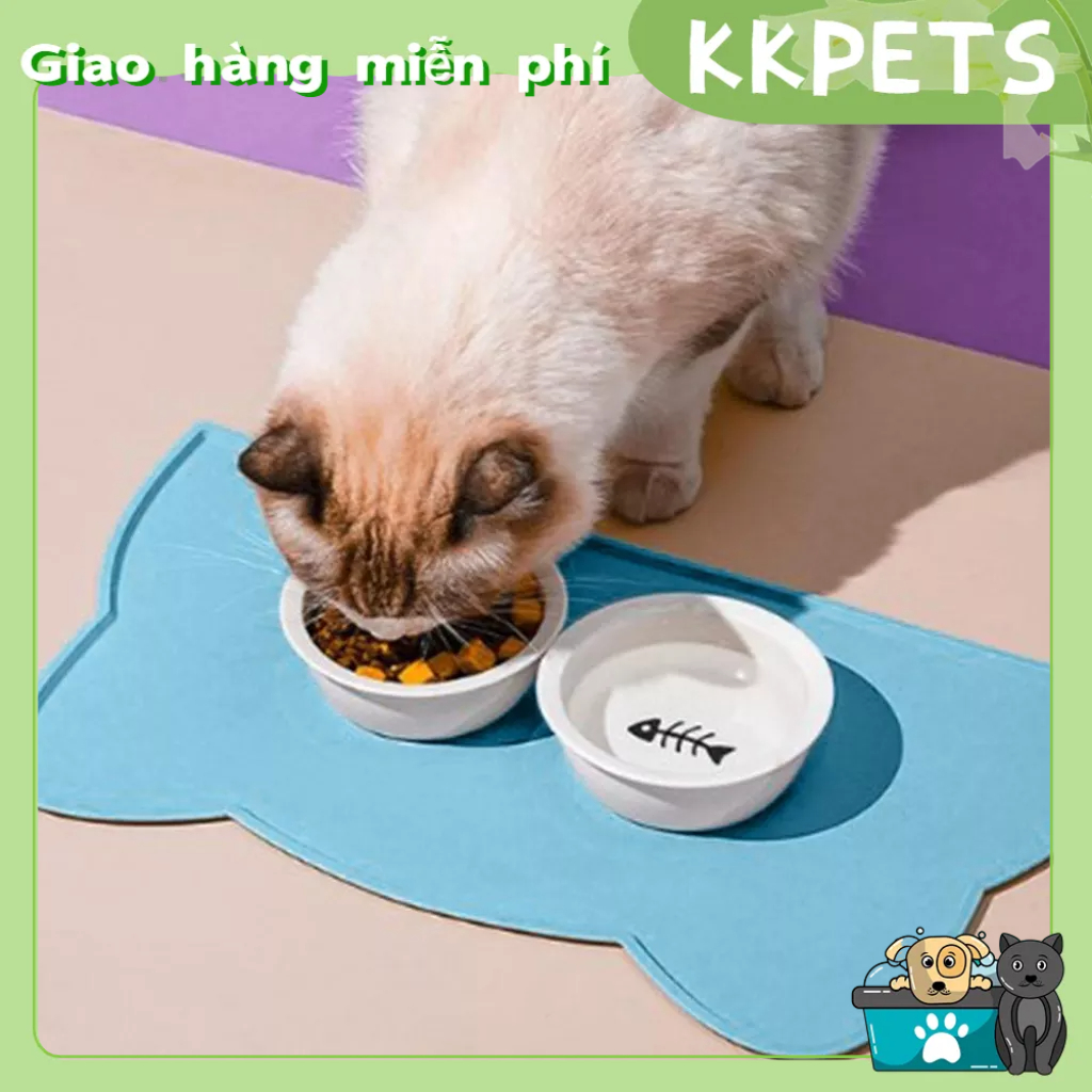 Bát Ăn Cho Mèo Thảm Dài Mềm Mại Chống Trượt Silicone Tràn Thức Thú Cưng Sàn Nhà Trong- Thảm lót ăn uống chống thấm cho chó mèo KKPETS