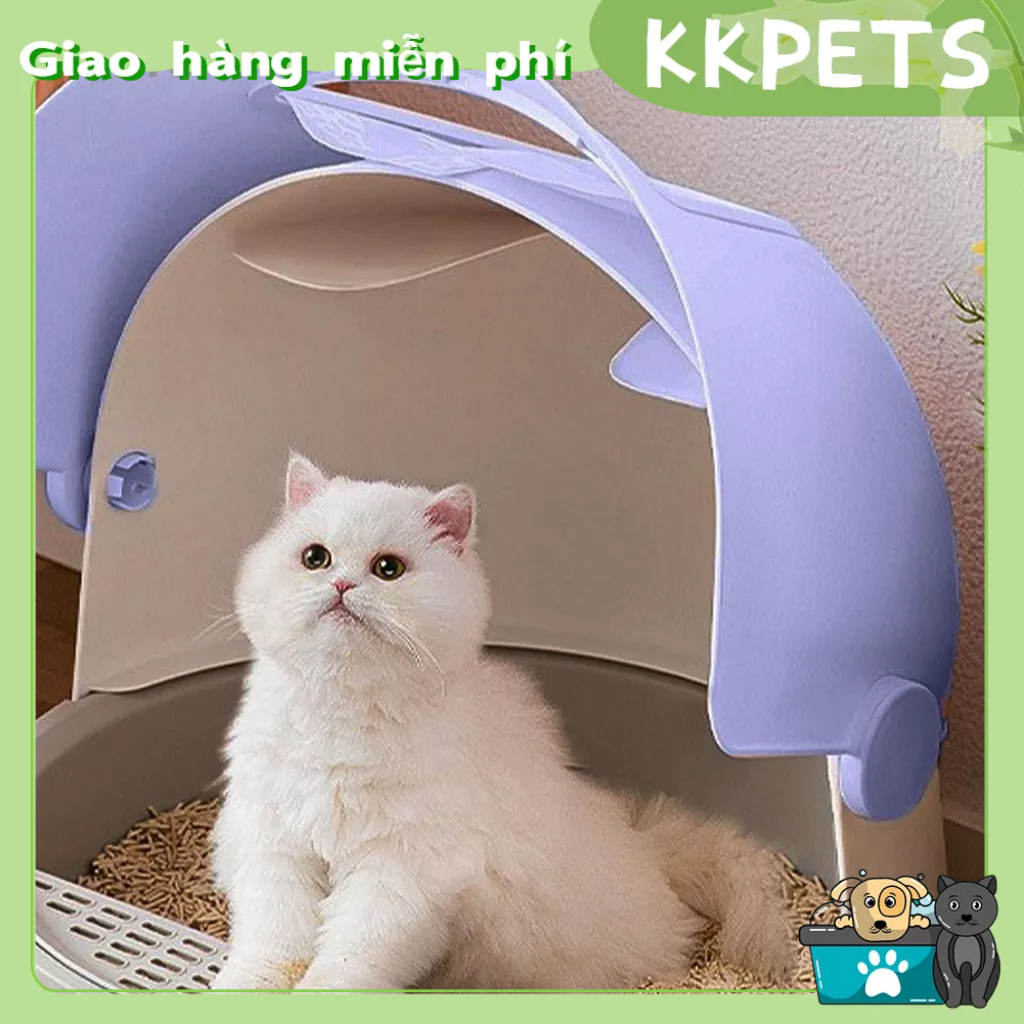 KKPETS Hộp nâng kèm theo Loại lật Kiểm soát mùi Splash Proof Anti Splashing Hình bầu dục có mũ trùm đầu cho mèo Chảo vệ sinh 22 Pound