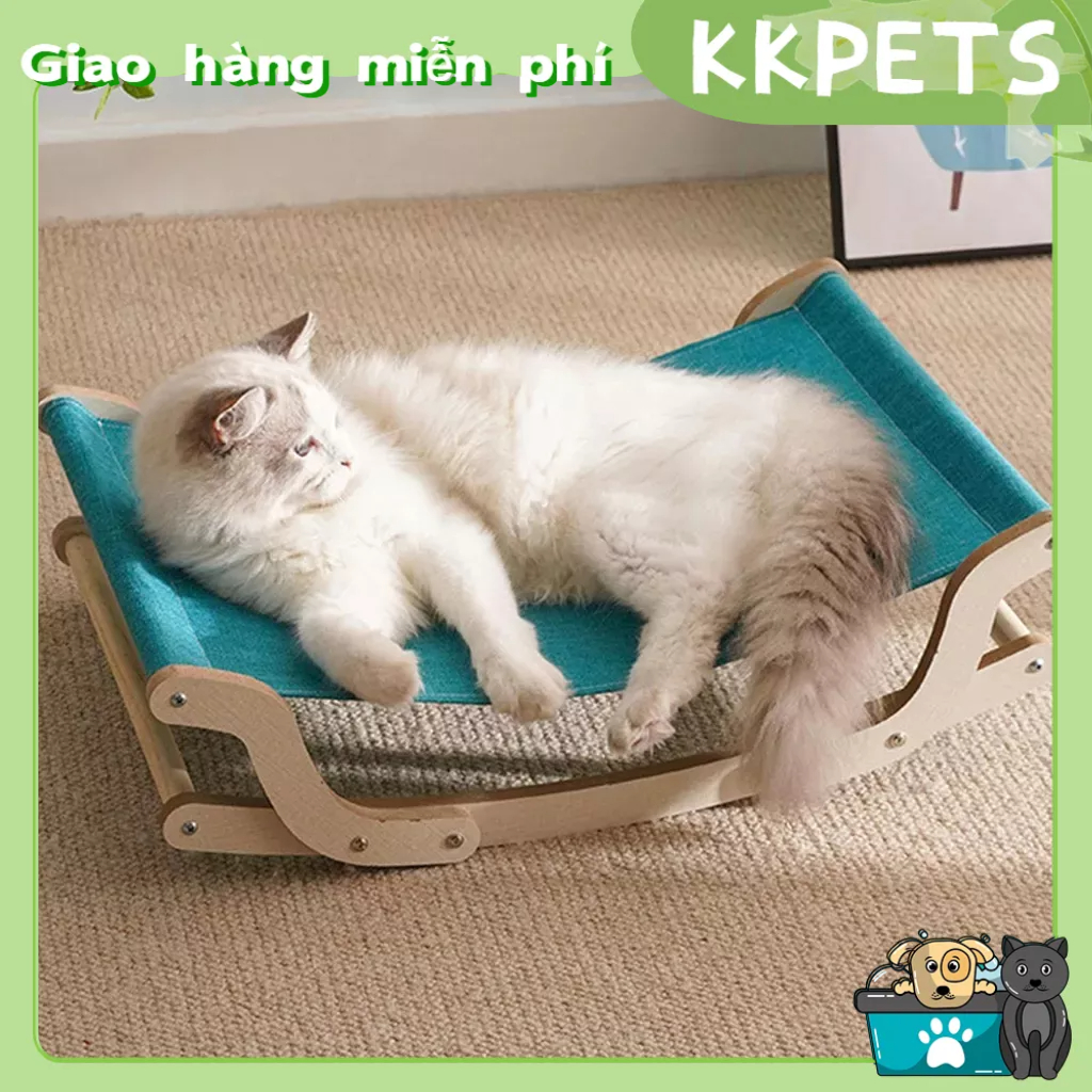 GIƯỜNG CHO CHÓ MÈO BẰNG GỖ, Giường gỗ cho thú cưng kèm vải thoáng khí KKPETS