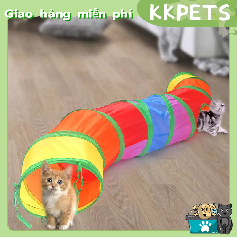 Đồ Chơi Đường hầm Cầu vồng cho mèo Gấp Cuộn Tiện, Ống hầm đồ chơi cho chó mèo KKPETS