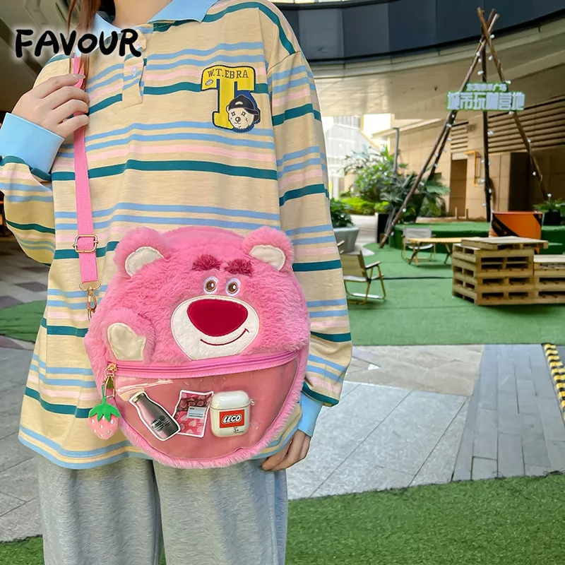 Túi Đeo Vai Cỡ Lớn In Họa Tiết Hoạt Hình Gấu / Dâu Tây Dễ Thương Cho Nữ