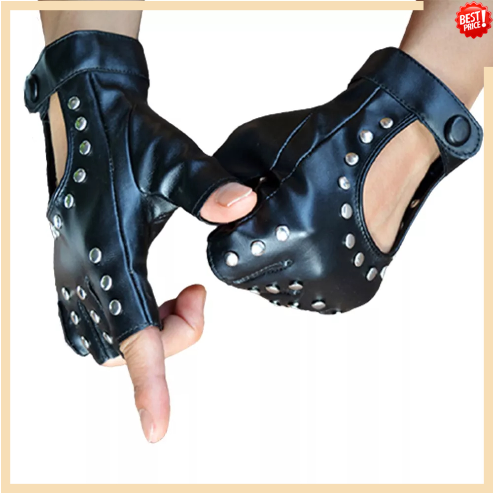Găng Tay Da PU Hở Ngón Đính Đinh Tán Phong Cách Punk Quyến Rũ Thoải Mái Khi Biểu Diễn Nhảy Múa Cho Nữ