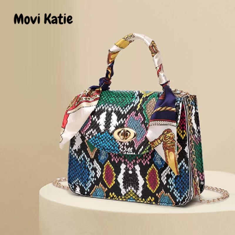 Movi Katie Túi Xách Đeo Vai Kiểu Vuông Nhỏ Họa Tiết Da Rắn Nhiều Màu Sắc Có Khóa Di Động Cho Nữ