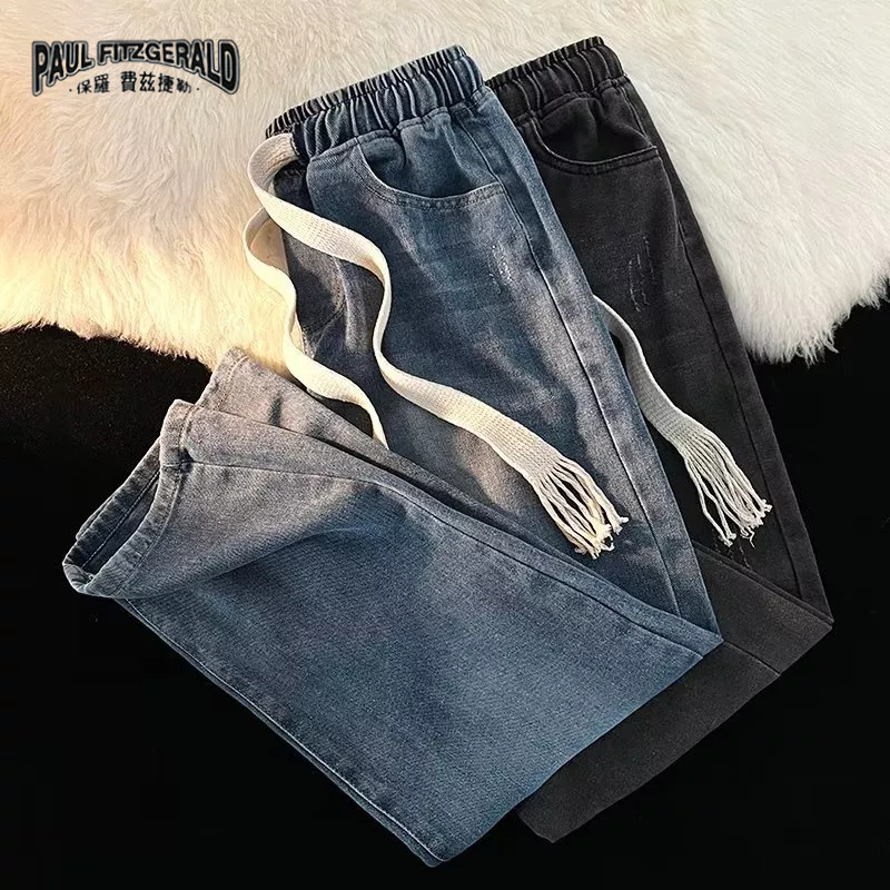 Quần Jean Dài Dáng Rộng Lưng Thun Co Giãn Tốt Thiết Kế Đơn Giản Thời Trang Hàn Quốc Cho Nam Size S-3XL