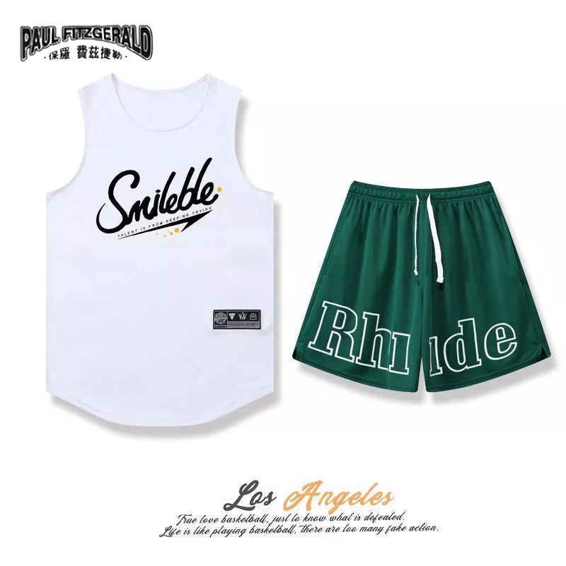 Bộ Đồ Thể Thao Áo Sát Nách Cổ Tròn Dáng Rộng Phối Quần Short Kiểu Retro Thời Trang Cho Nam
