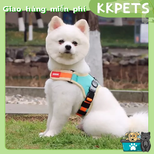 Dây dắt cho chó mèo kèm yếm cao cấp Dải phản quang có thể điều chỉnh Áo da lộn chó thoải mái để đi dạo ngoài trời KKPETS