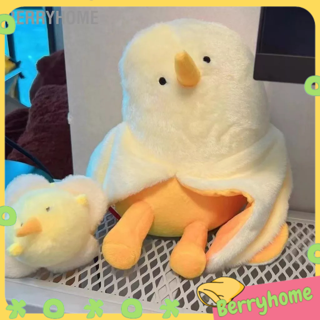 Fluffy Chicken Đồ chơi sang trọng Phim hoạt hình dễ thương Mềm mại thoải mái Chick cho bạn đồng hành khi ngủ BerryHome~