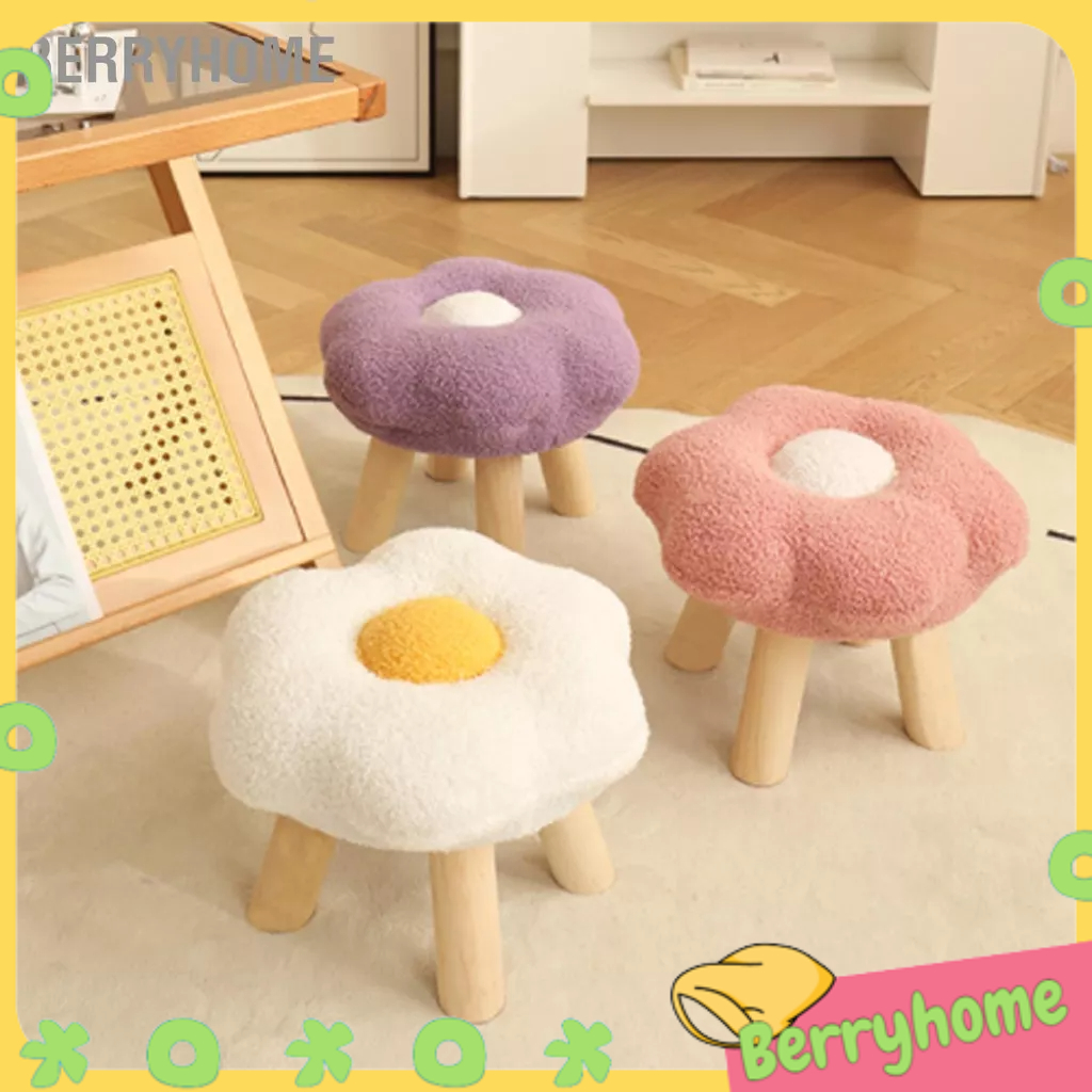 Nhỏ Chân Phân Hoa Hướng Dương Dễ Thương Bông Nhung Mềm Mại Đàn Hồi Cao Bằng Gỗ Gác Cho Phòng Ngủ Ghế Sofa Khách BerryHome~