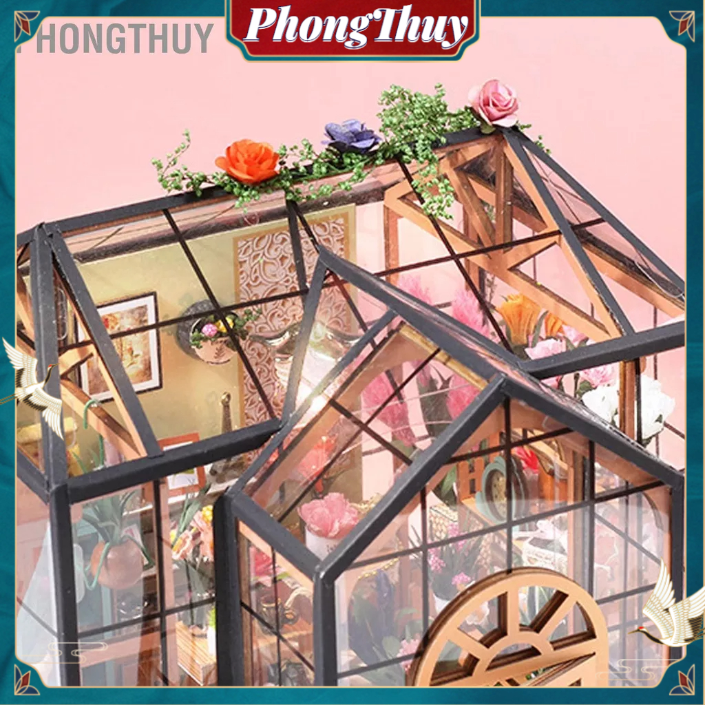 Mô Hình NHÀ DIY có nội thất & đèn LED - Đồ chơi lắp ráp gỗ 3D Dollhouse Kit Flower House Tỉ lệ 1:24