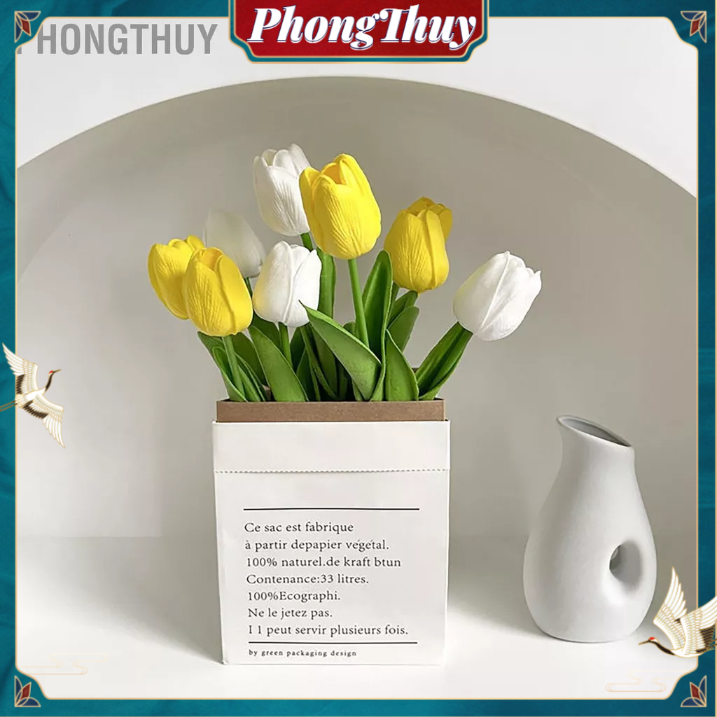 PhongThuy Hoa giả Phong cách Tulipa Chi tiết đẹp Màu sắc rực rỡ nhựa để chụp ảnh phòng khách văn