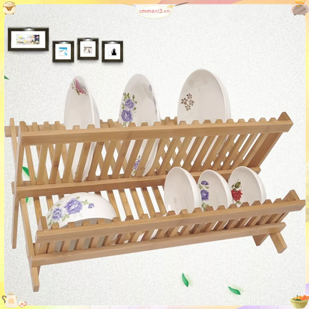 Best cook Giá Phơi Bát Đĩa Bằng Gỗ Có Thể Gập Lại 20 Lưới 2 Tầng Khay Đựng Cho Cốc