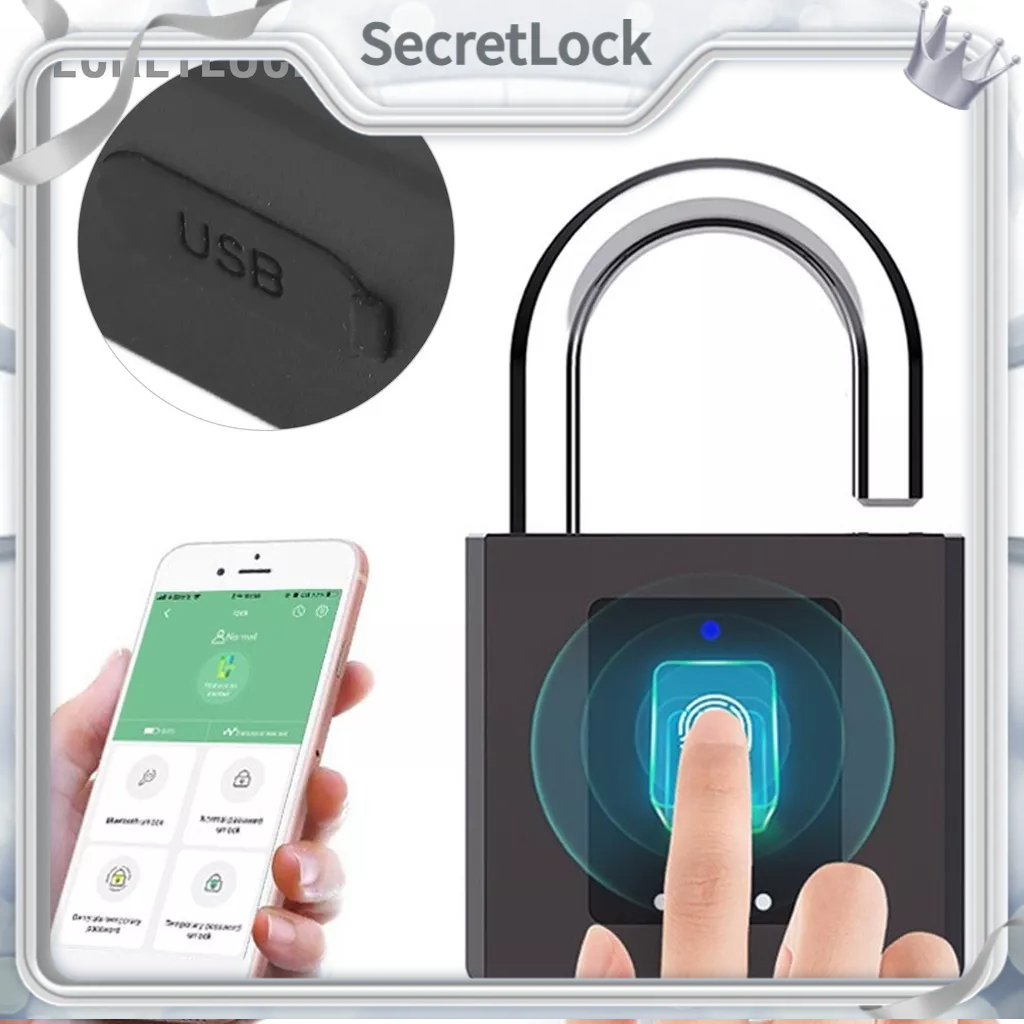 SecretLock Ổ khóa vân tay Sạc USB chống nước Hỗ trợ ứng dụng Bluetooth không cần chìa cho phòng tập thể dục hành lý