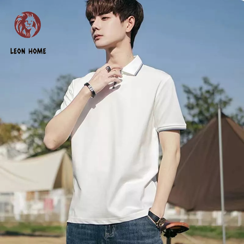 LEON HOME Áo Sơ Mi POLO Tay Ngắn Cổ Chữ V Màu Trơn Thời Trang Xuân Hè Mới Cho Nam
