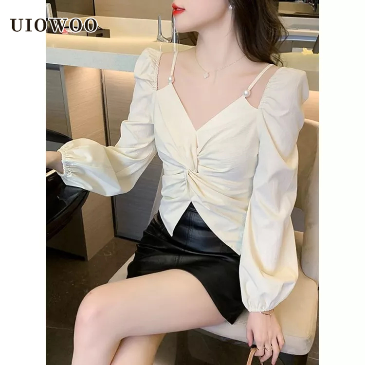 Áo kiểu UIOWOO tay phồng thời trang pháp xinh xắn dễ phối đồ