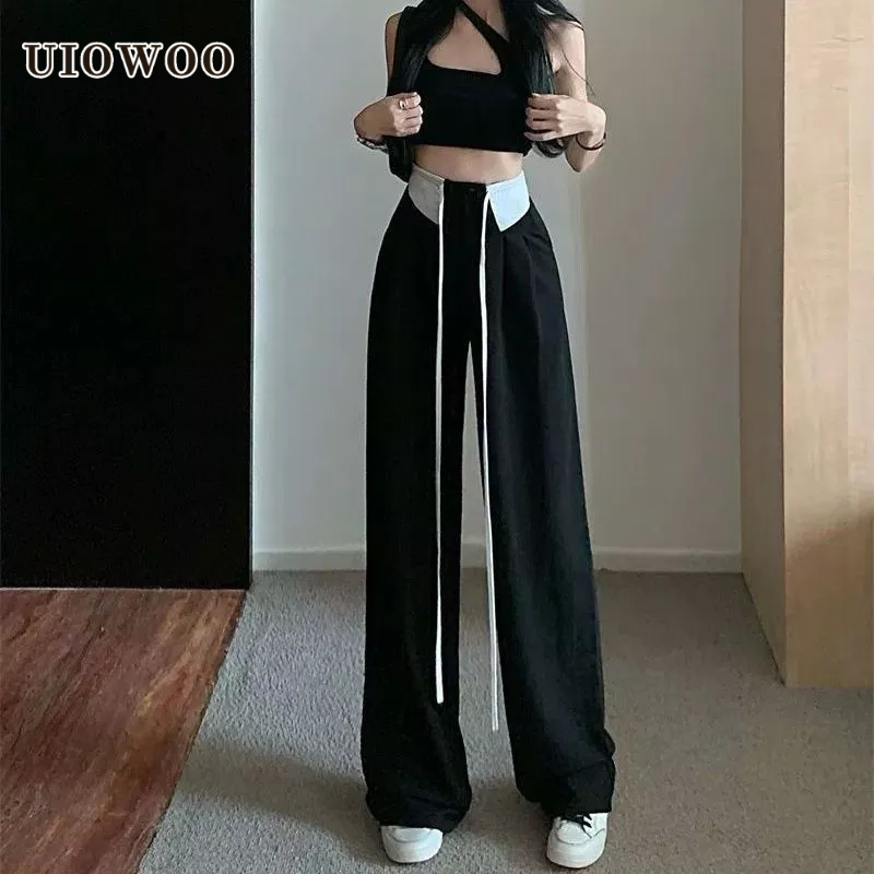 Quần dài UIOWOO ống rộng lưng cao cỡ lớn thời trang cho nữ