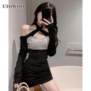 Uiowoo Mùa Xuân Mới Đầm Ôm Hông Tay Dài Khoét Rỗng Phong Cách Ngọt Ngào Cho Nữ