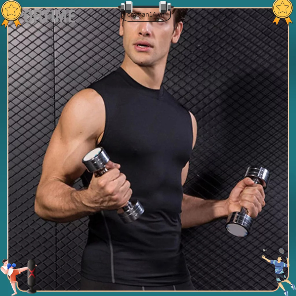 Sportime Tập Gym Nam Thể Hình Áo Vest Cổ Tròn Dục Không Tay Cơ Chạy Bóng Đá Đen