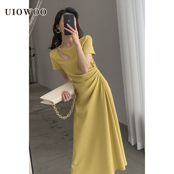 Đầm dài UIOWOO ôm eo phong cách Pháp cổ điển thời trang cho nữ