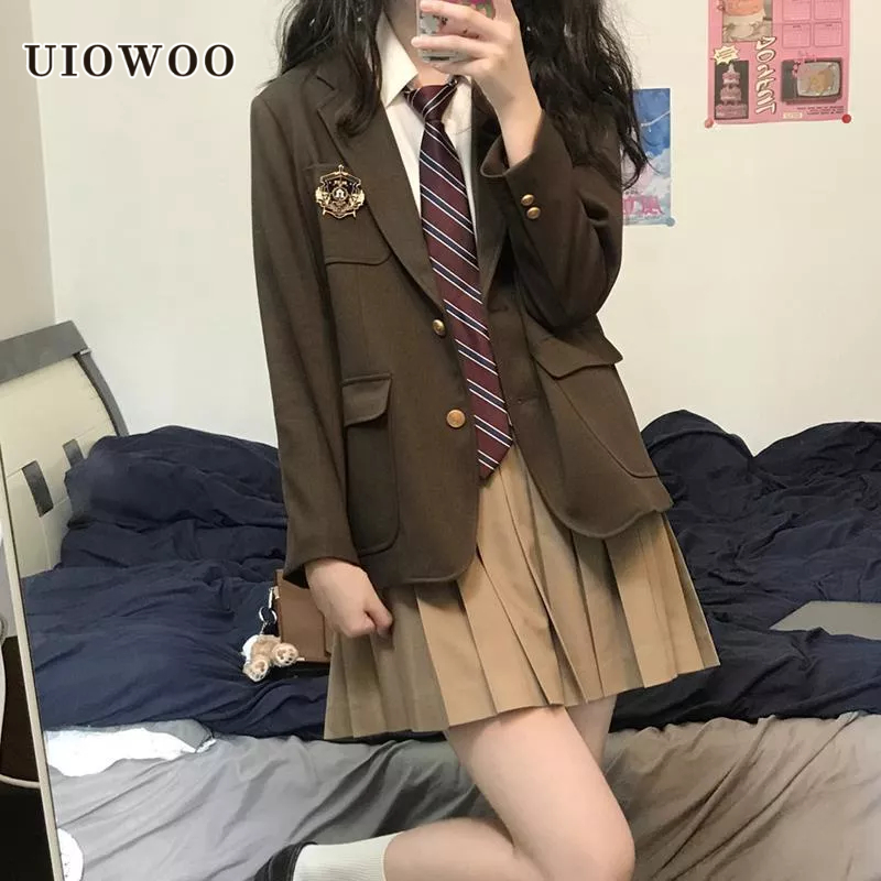 UIOWOO  Set Áo Sơ Mi Và Chân Váy Đồng Phục Phong Cách Hong Kong Cho Nữ