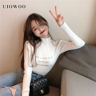 Uiowoo  áo thun nữ dài tay cổ lọ thời trang hàn