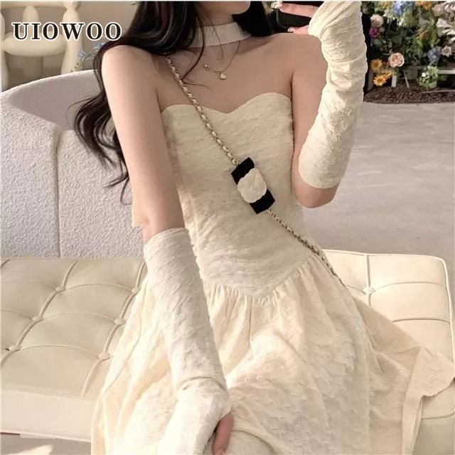 UIOWOO  Set Áo Lửng Ngắn Tay + Chân Váy Ôm Eo Thời Trang Nữ