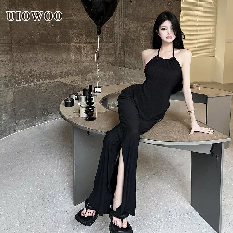 Bộ đồ UIOWOO gồm áo hai dây phối quần dài thời trang mùa xuân 2023 cho nữ (bán lẻ cà vạt)
