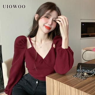 UIOWOO  Áo sơ mi tay dài phồng thiết kế mới cho nữ