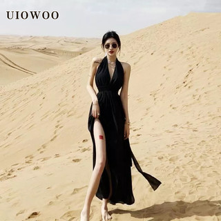 UIOWOO dest Đầm Đi Biển Mùa Hè Màu Đen Siêu Thơ Mộng Siêu Thần Tiên Cho Nữ