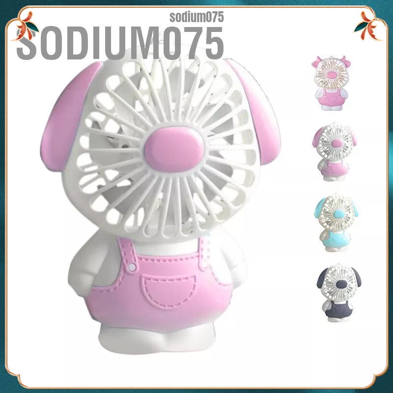 Quạt USB Mini 2 Tốc Độ Chống Trượt Hình Động Vật Hoạt Hình Có Đèn Và Dây Đeo Cho Học Sinh