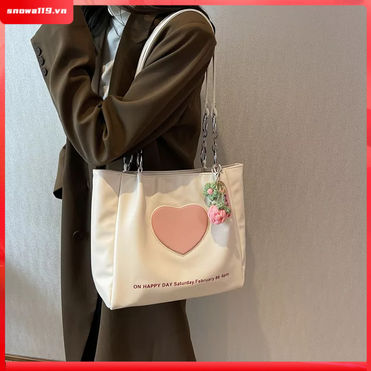 Casual Bags Túi xách nữ bằng da PU Họa tiết trái tim In chữ Công suất lớn đeo vai chống nước