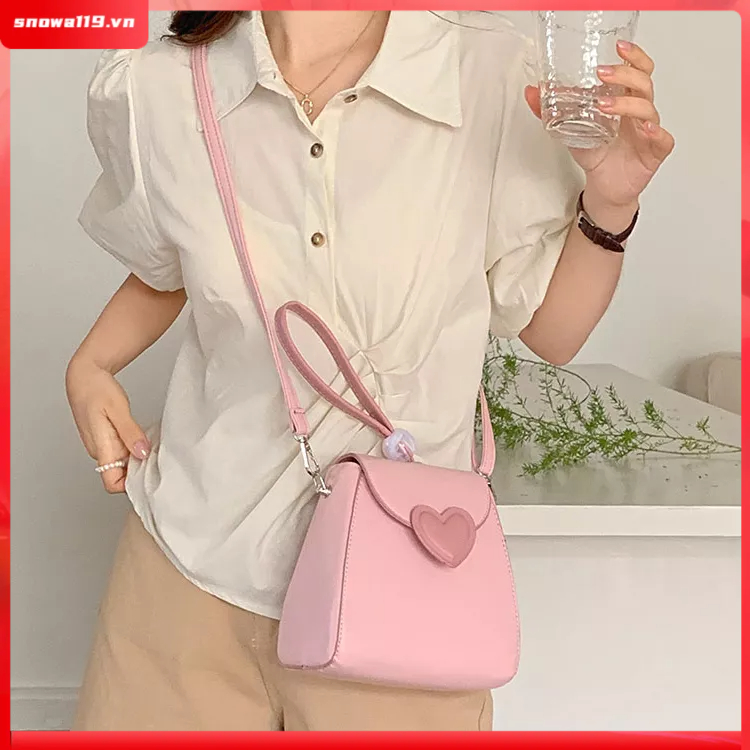 Casual Bags Túi xách nữ trang trí hình trái tim Da PU đeo vai màu hồng dễ thương cho buổi hẹn hò ngày lễ