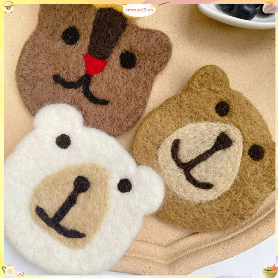 Best cook Bear Wool Nỉ Coaster Dễ thương Soft Cách nhiệt Chống trượt Trang trí Đồ uống cho Cà phê