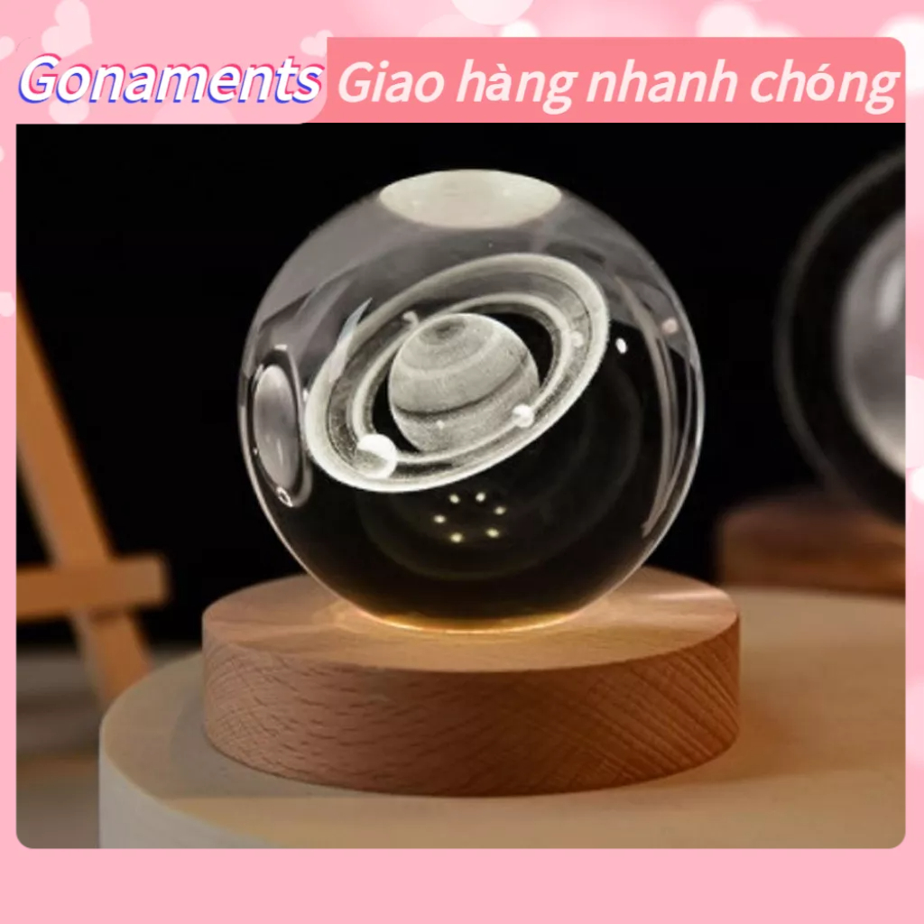 Mẫu mới - Quả cầu pha lê đế kính đèn led đổi nhiều màu, đèn ngủ 3D đèn trang trí quà tặng quà sinh nhật cao cấp Gonaments K.