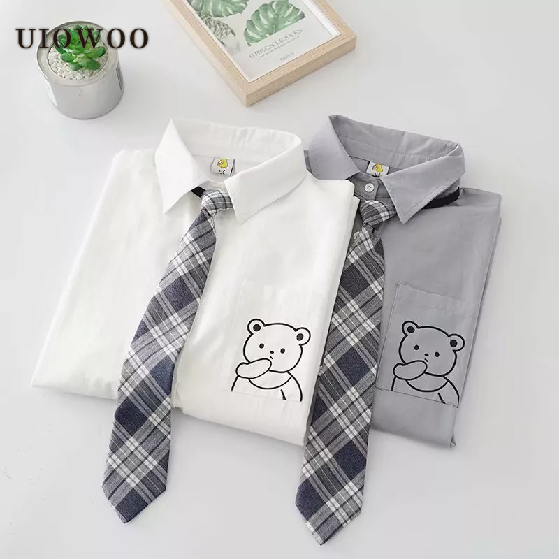 UIOWOO Áo Sơ Mi Ngắn Tay Dáng Rộng Phối Cà Vạt Kiểu Nhật Bản Thời Trang Mùa Hè Cho Học Sinh