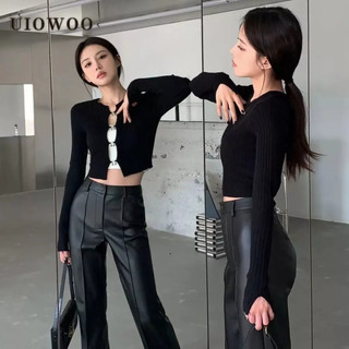 UIOWOO sexy Áo Thun Nữ Thiết Kế Khoét Lỗ Thoáng Khí Thời Trang Xuân Thu niche