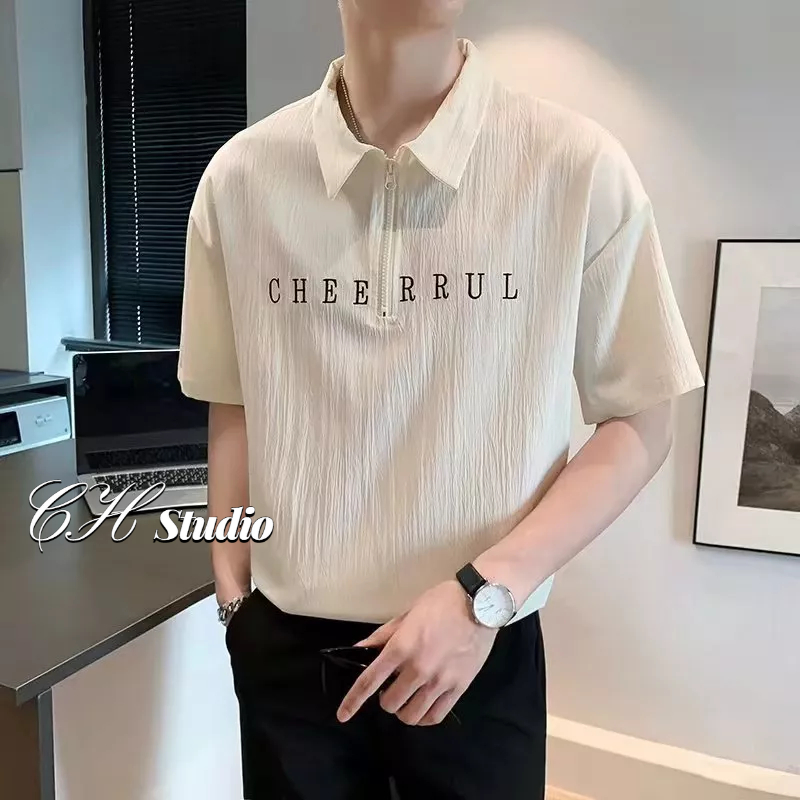 Áo polo Ngắn Tay In Chữ Thời Trang Mùa Hè Hàn Quốc Dành Cho Nam 2 Màu Size M-2XL