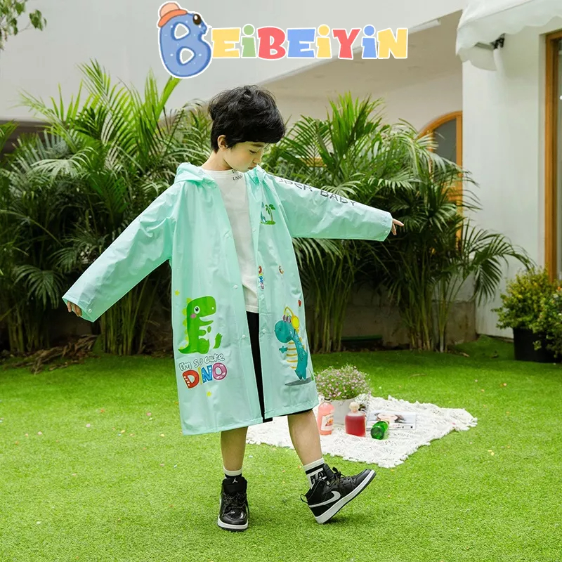 Áo Mưa Dày Dặn Chống Thấm Nước Hình Khủng Long Phản Quang Cho Bé