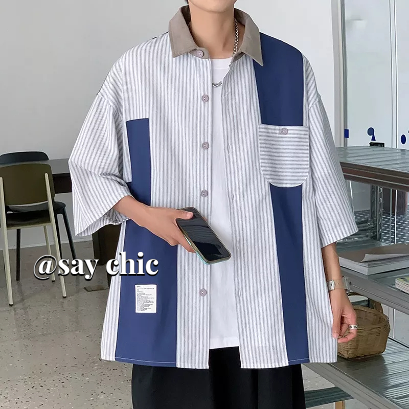 Áo Sơ Mi Tay Lửng Họa Tiết Kẻ Sọc Thời Trang Dành Cho Nam