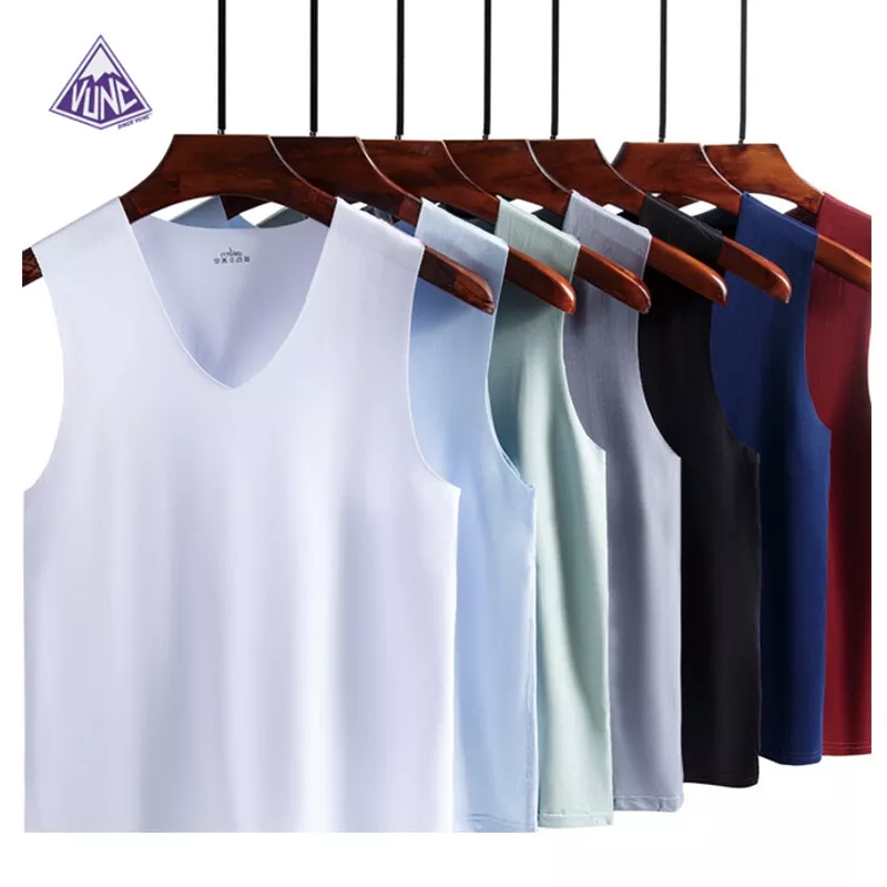 Áo sát nách VUNC vải lụa lạnh mỏng cổ chữ V thời trang mùa hè trẻ trung dành cho nam