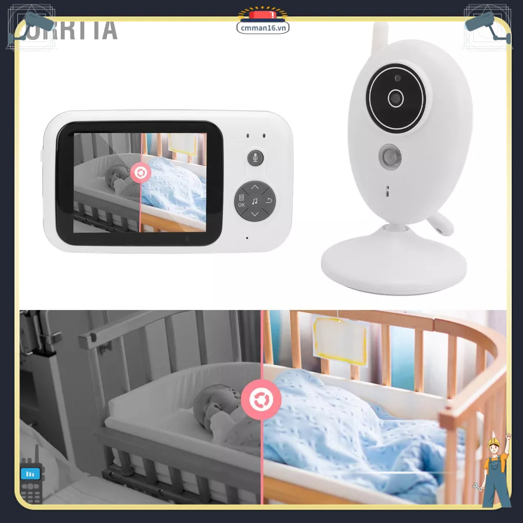 Lorrtta Video không dây Màn hình bé Camera cho trẻ sơ sinh với Liên lạc nội bộ 2 chiều Giám sát nhiệt độ ban đêm Âm lượng có thể điều chỉnh 100‑240V