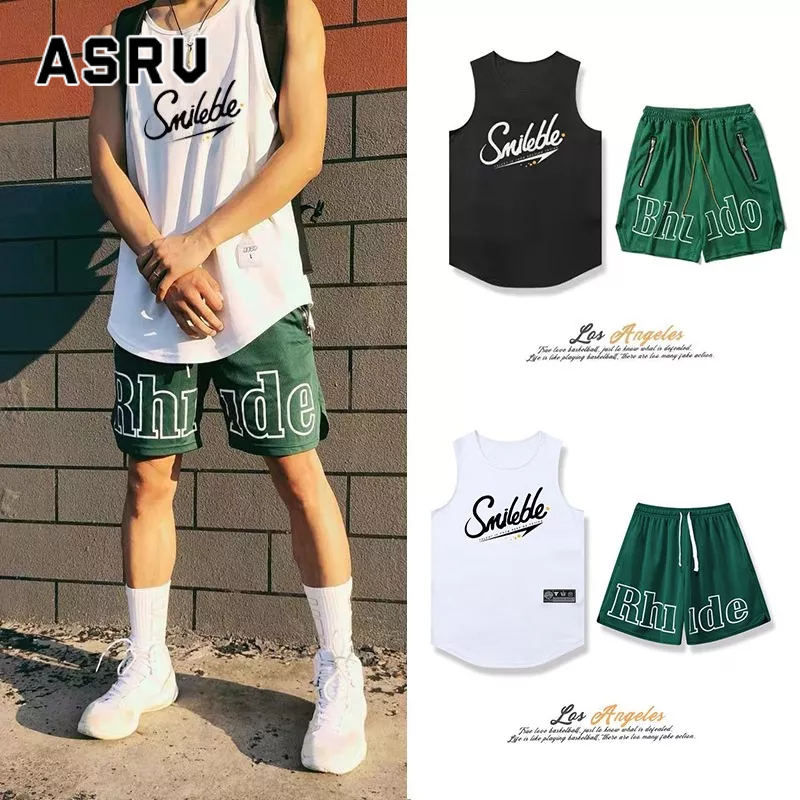 ASRV Bộ Đồng Phục Chơi Bóng Rổ Gồm Áo Sát Nách + Quần Short Thể Thao Chất Liệu Mỏng Nhanh Khô Dành Cho Nam Giới