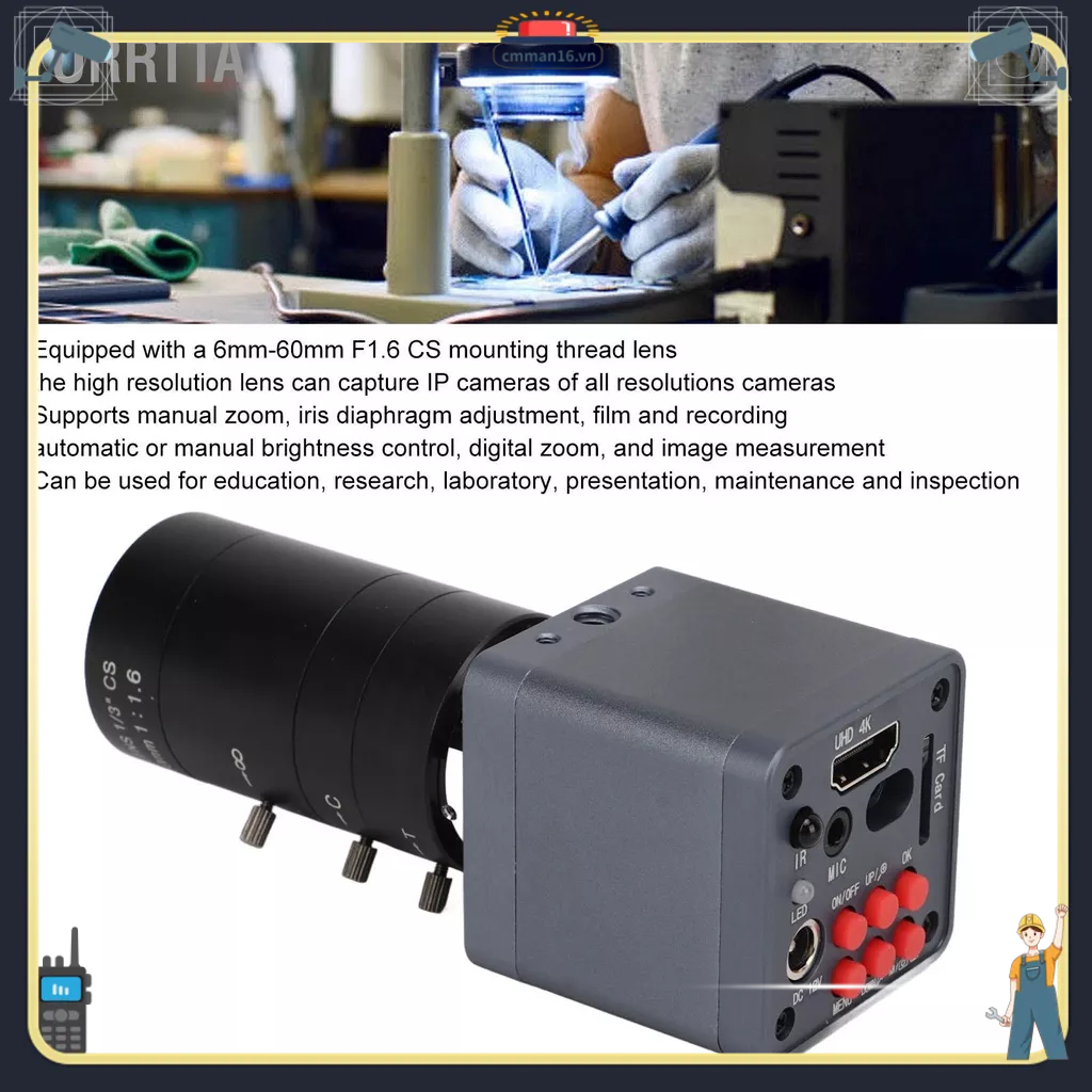 Nóng bỏng Kính Hiển Vi 4K 2160P Máy Ảnh Kỹ Thuật Số USB Video Điện Tử Công Nghiệp Hình Thị Ống 6mm‑60mm F1.6 Dành Cho Camera Quan Sát IP An Ninh