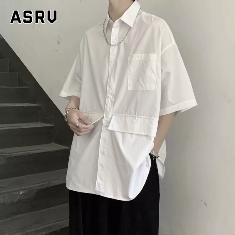 ASRV Áo Sơ Mi Tay Ngắn Dáng Rộng Thời Trang Nhật Bản Cá Tính Cho Nam
